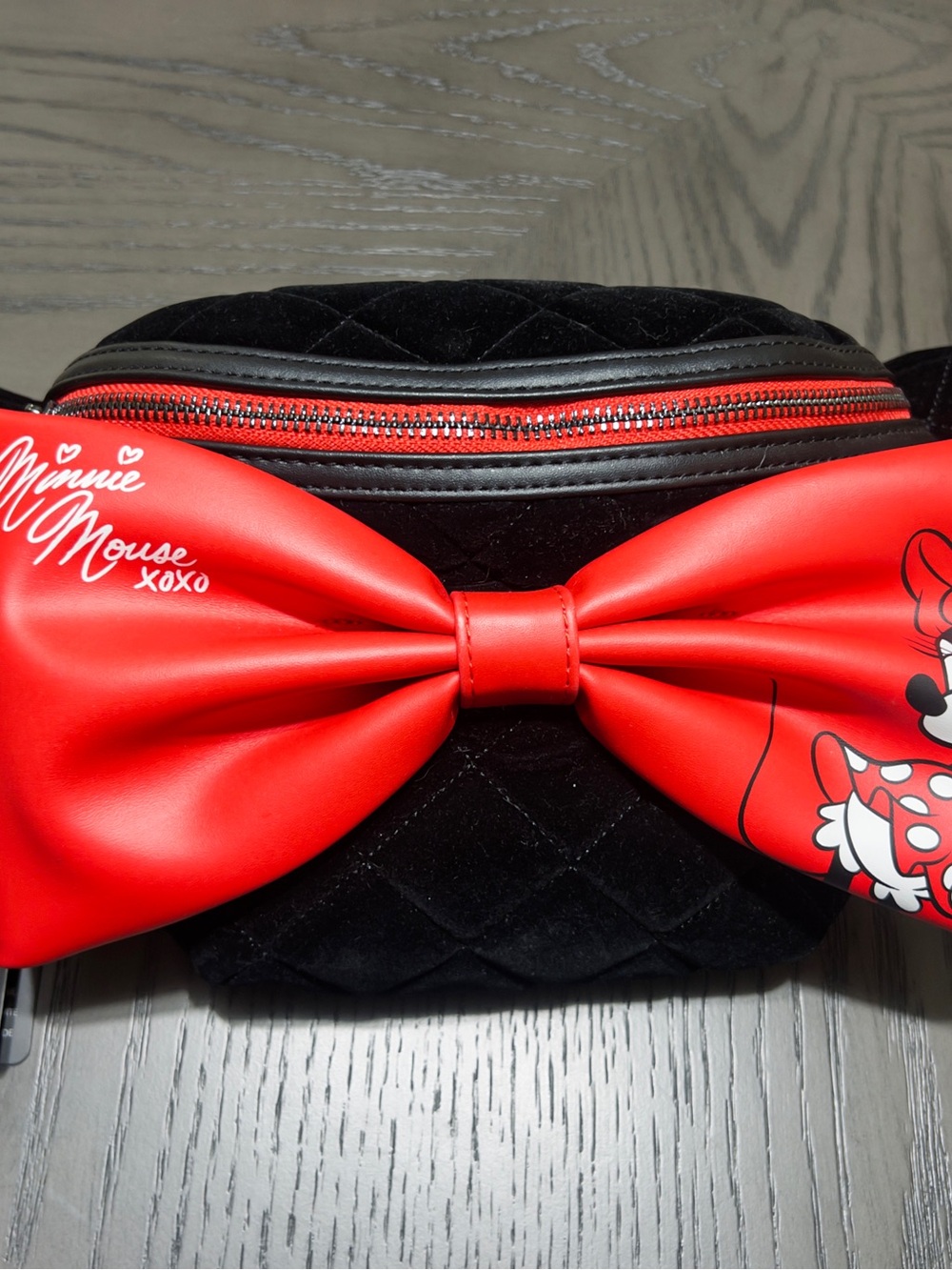 Disney Minnie Mouse Black and Red Quilted Bow Crossbody Bag